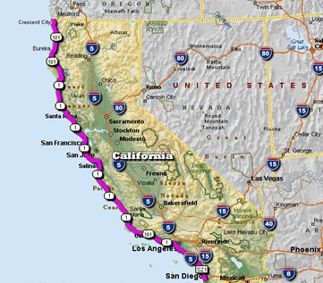 加州一号公路简要地图（点击图片查看大图）